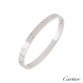 Cartier White Gold Plain Love Bracelet Size 18 B6035418